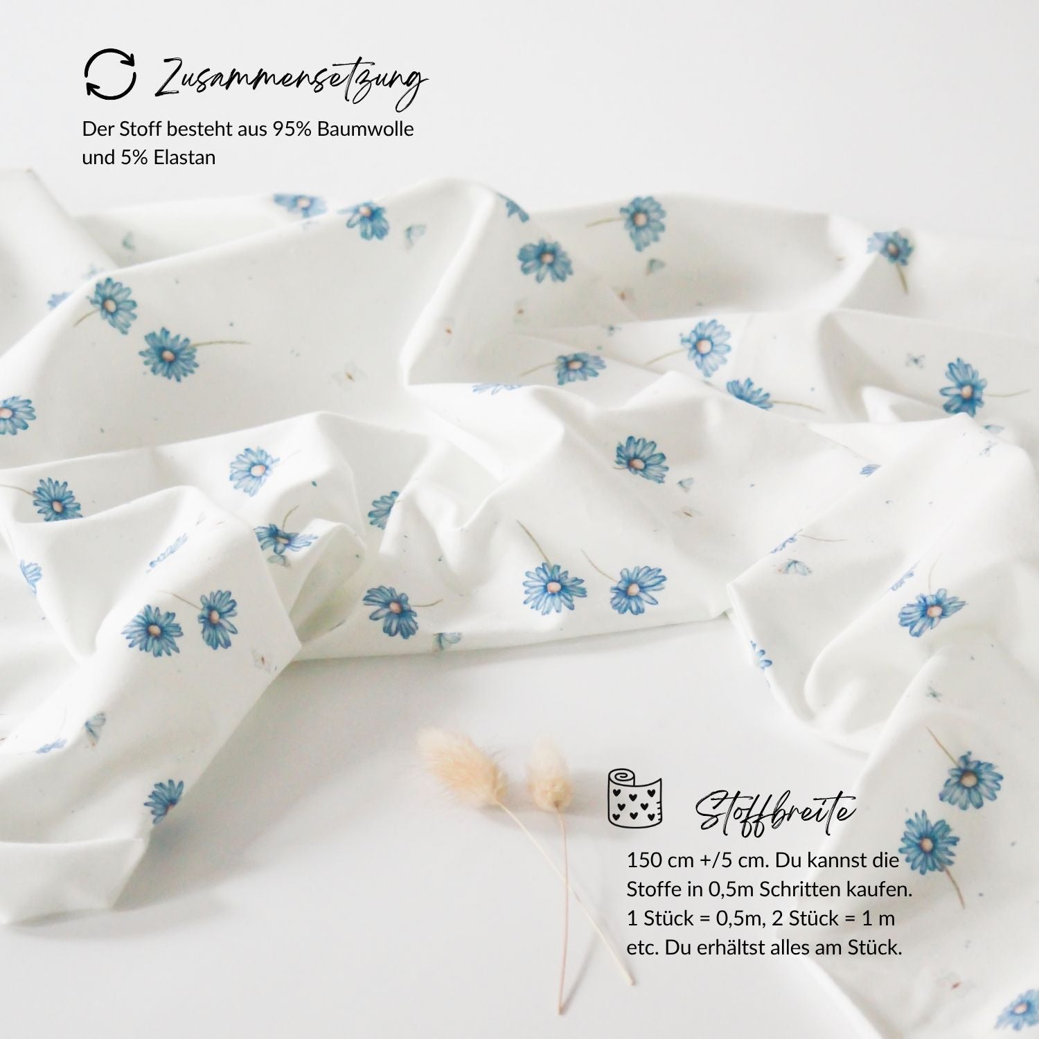 French Terry Blue Blossom (Blumen)