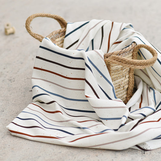 French Terry Konfetti Stripes Coffee Blue