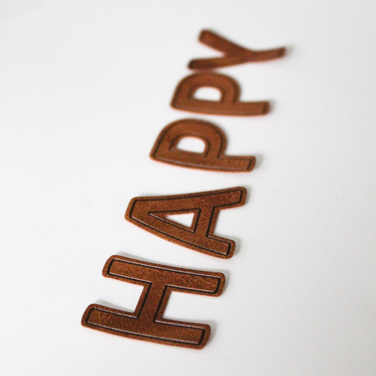 Kunstlederlabel Schriftzug "Happy"