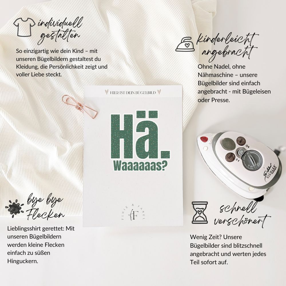 Bügelbild Hä, was? ( petrolgrün)