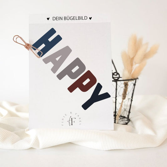 Bügelbild Happy (blau)