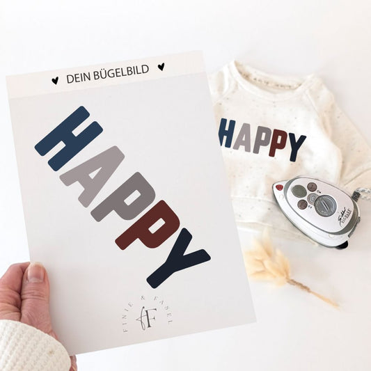 Bügelbild Happy (blau)