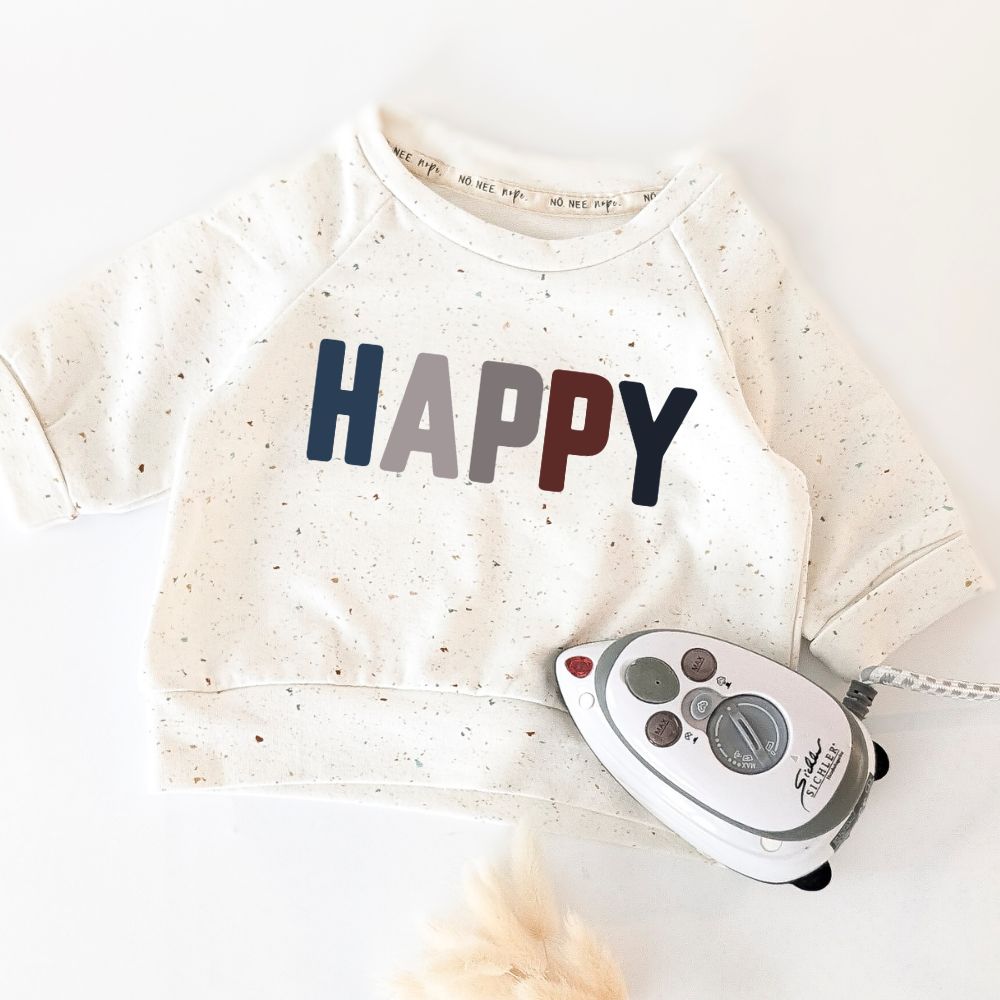 Bügelbild Happy (blau)