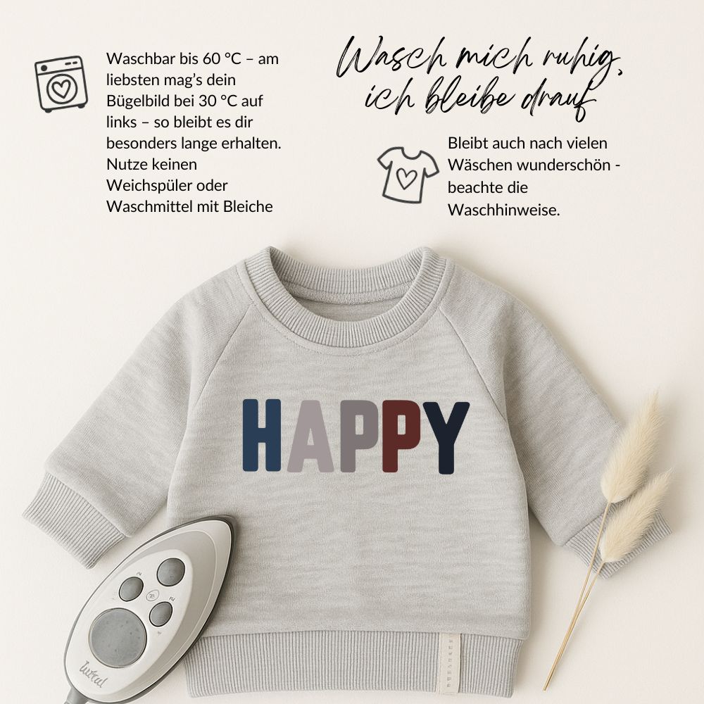 Bügelbild Happy (blau)