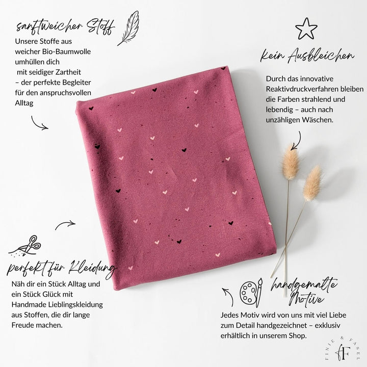 French Terry Himbeer Heart Konfetti