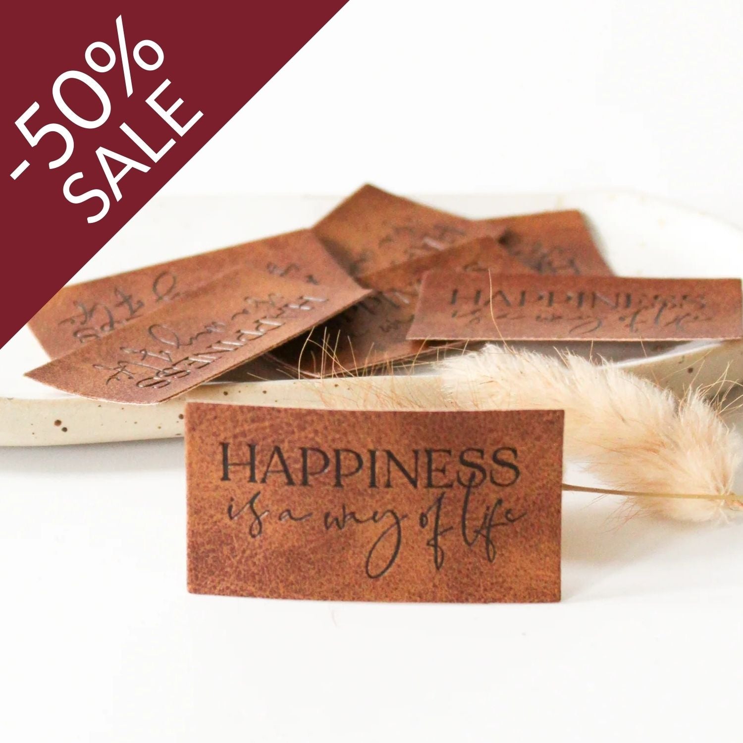 Kunstlederlabel "Happiness is a way of life"