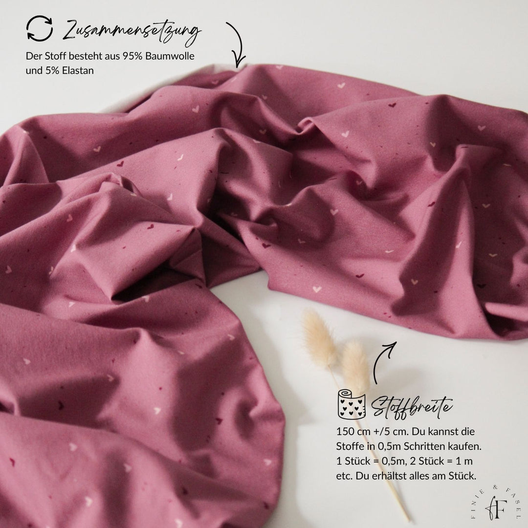 French Terry Himbeer Heart Konfetti