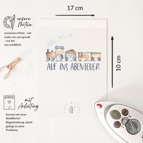 Bügelbild Eisenbahnfahrt (blau)