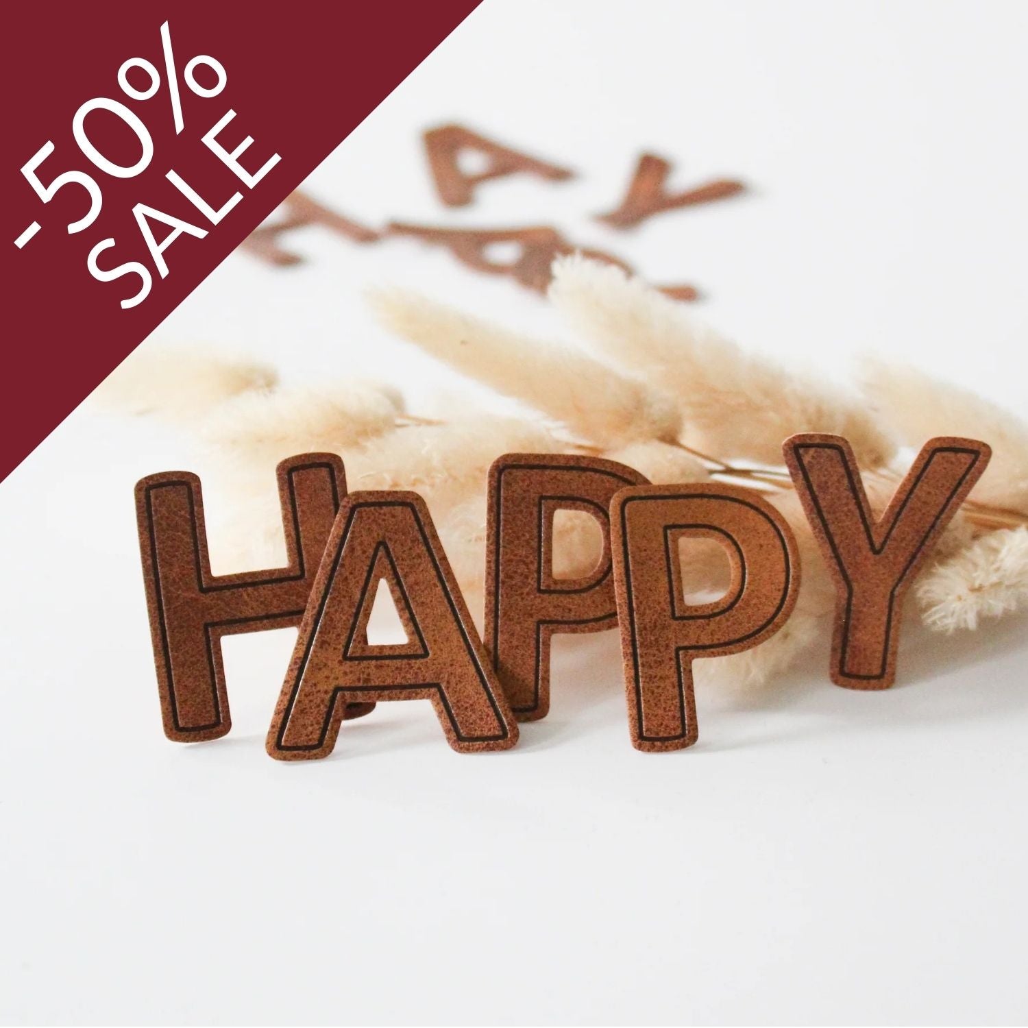 Kunstlederlabel Schriftzug "Happy"