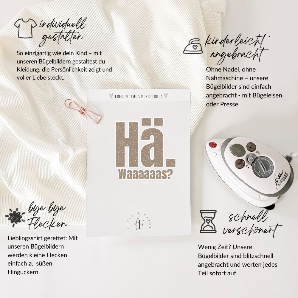 Bügelbild Hä, was? ( braun)