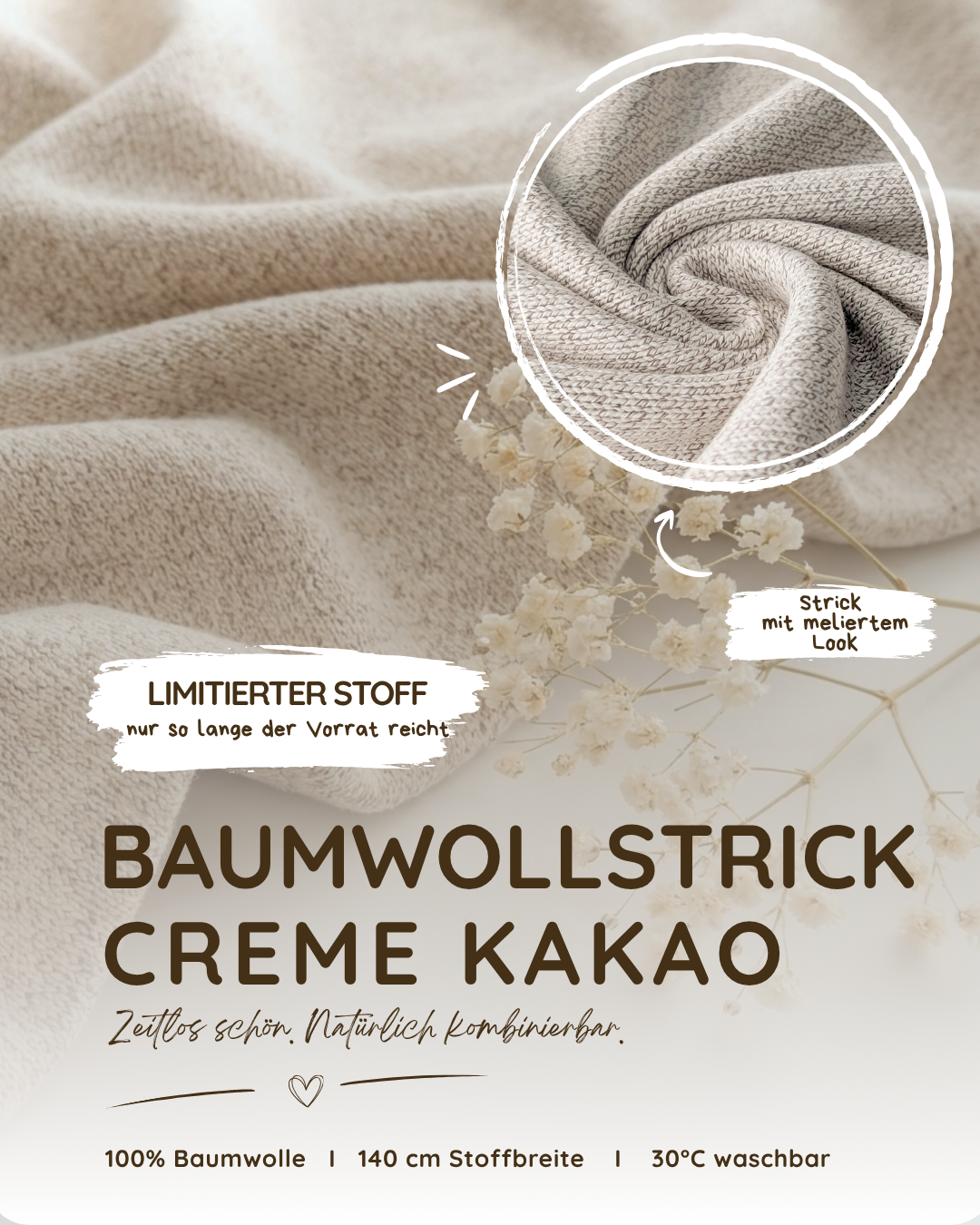 Baumwollstrick creme braun meliert