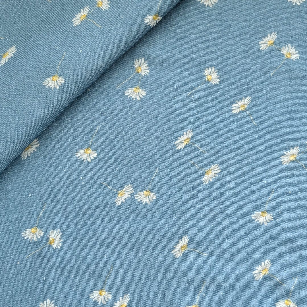 Vorbestellung Bambusmusselin Margeriten blau