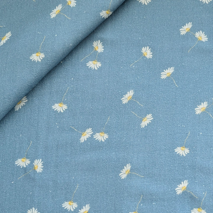 Vorbestellung Bambusmusselin Margeriten blau