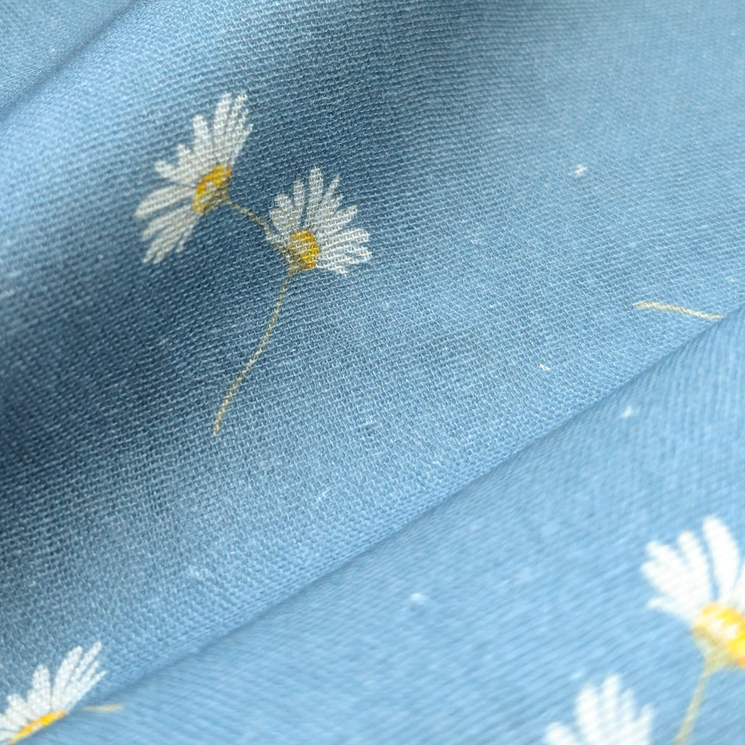 Vorbestellung Bambusmusselin Margeriten blau