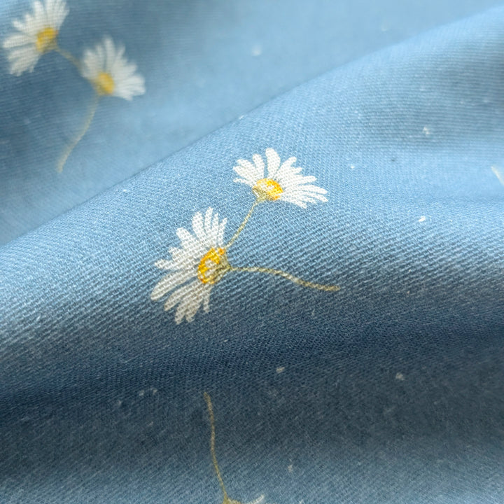 Vorbestellung Bambusmusselin Margeriten blau