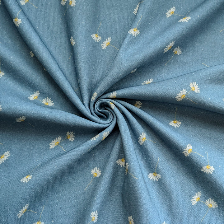 Vorbestellung Bambusmusselin Margeriten blau