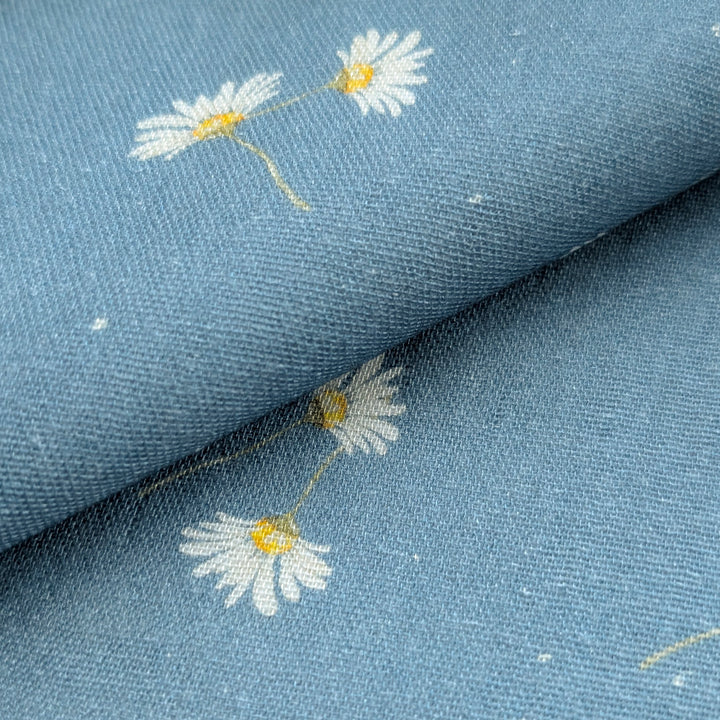 Vorbestellung Bambusmusselin Margeriten blau
