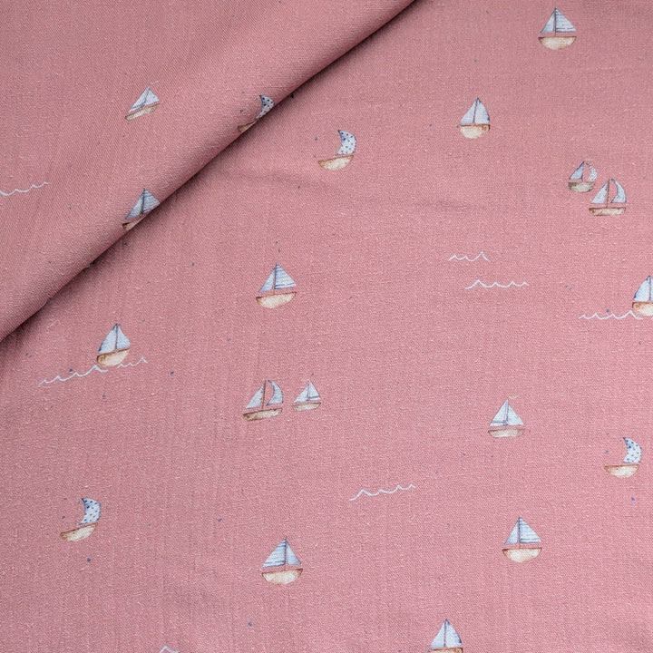 Vorbestellung Bambusmusselin Segelboote rosa