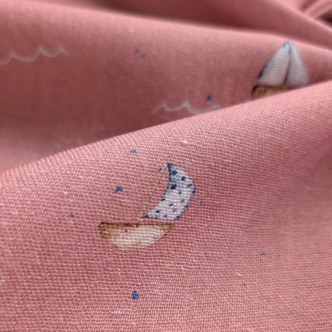 Vorbestellung Bambusmusselin Segelboote rosa