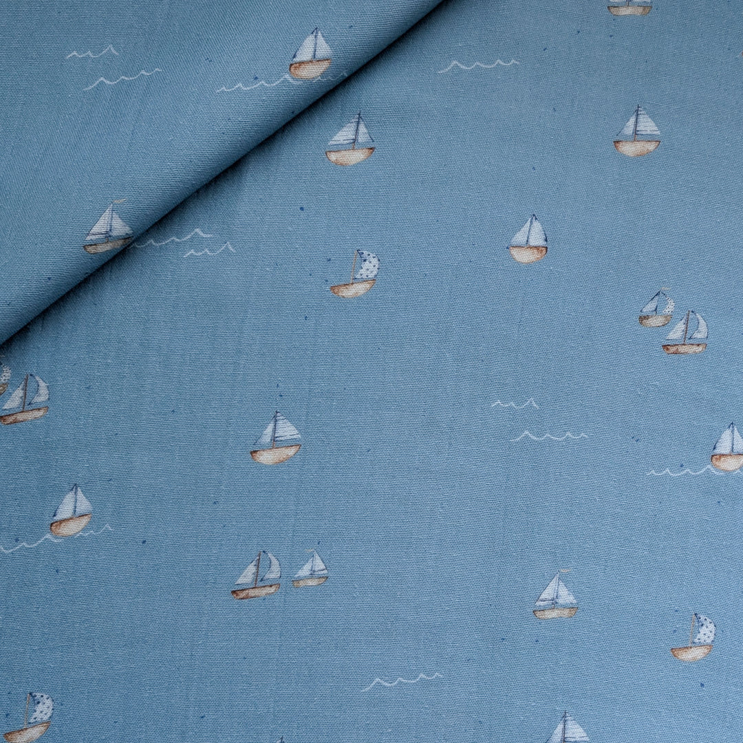 Vorbestellung Bambusmusselin Segelboote blau