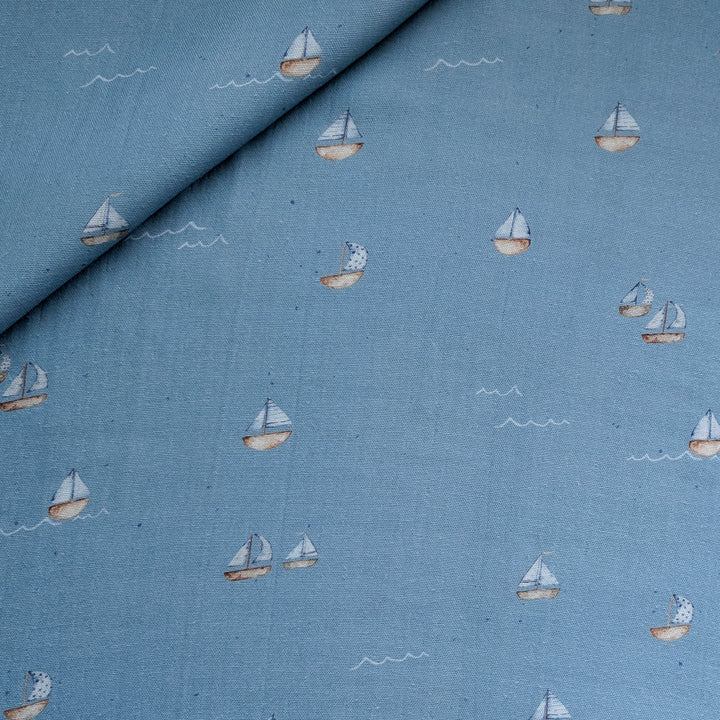 Vorbestellung Bambusmusselin Segelboote blau