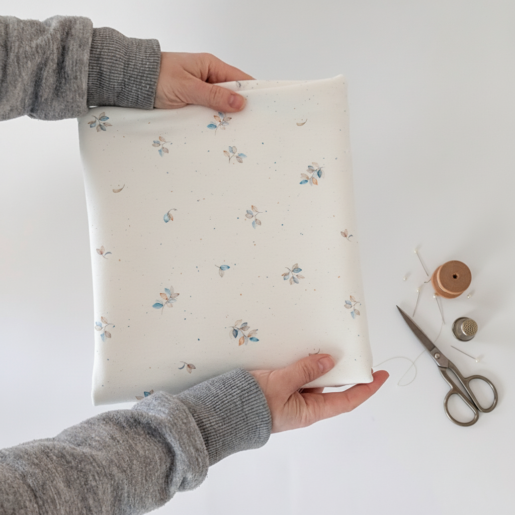 French Terry Blue Leaves