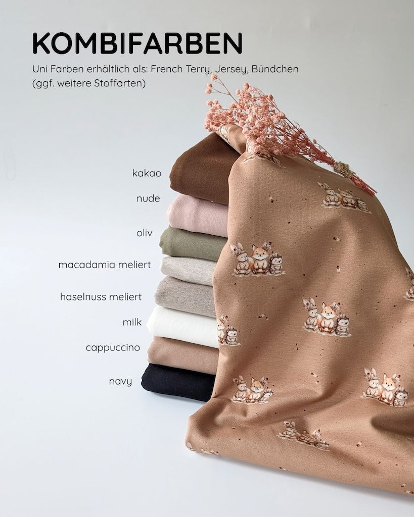 Vorbestellung French Terry Boho Tiere hellbraun