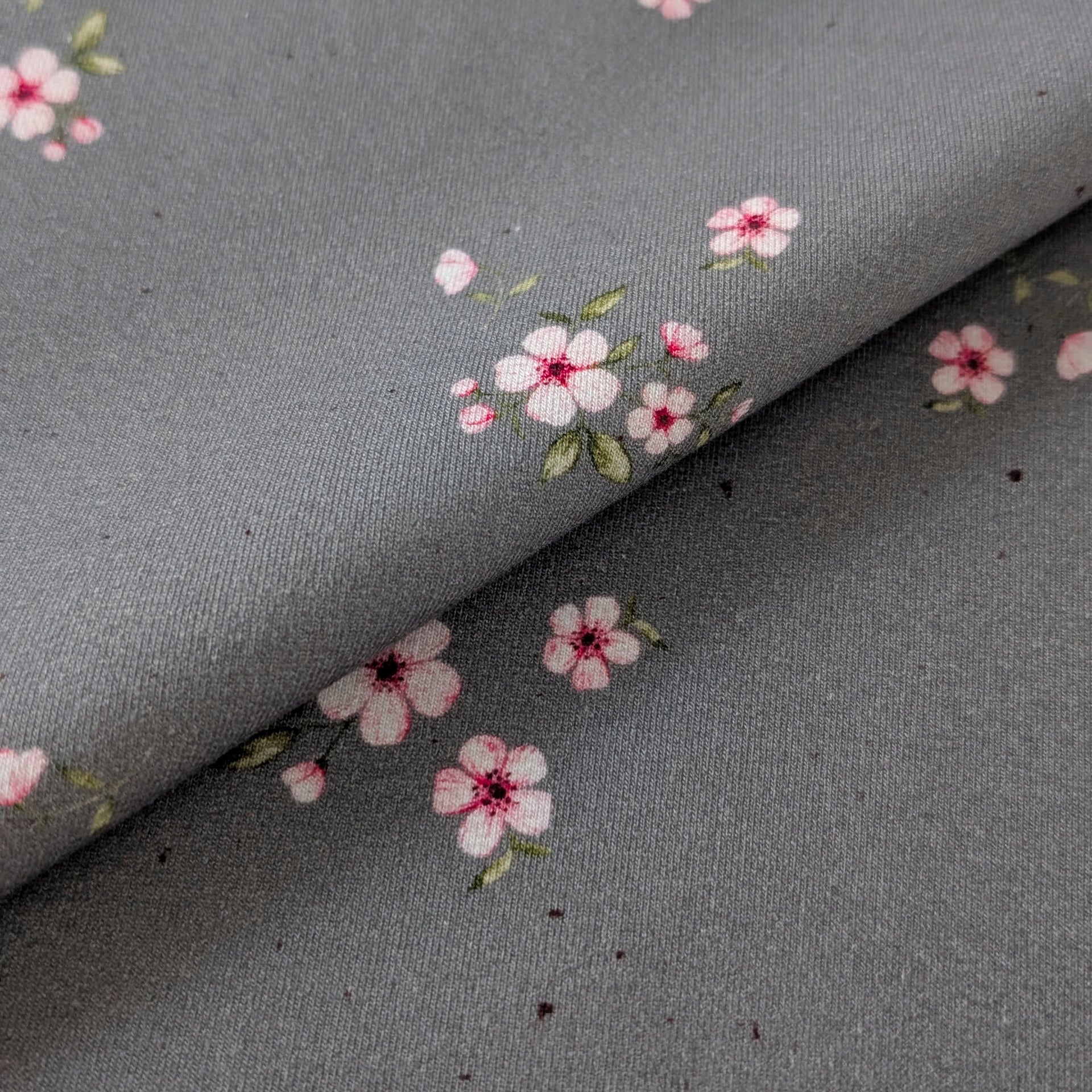 French Terry Cherry Garden grau