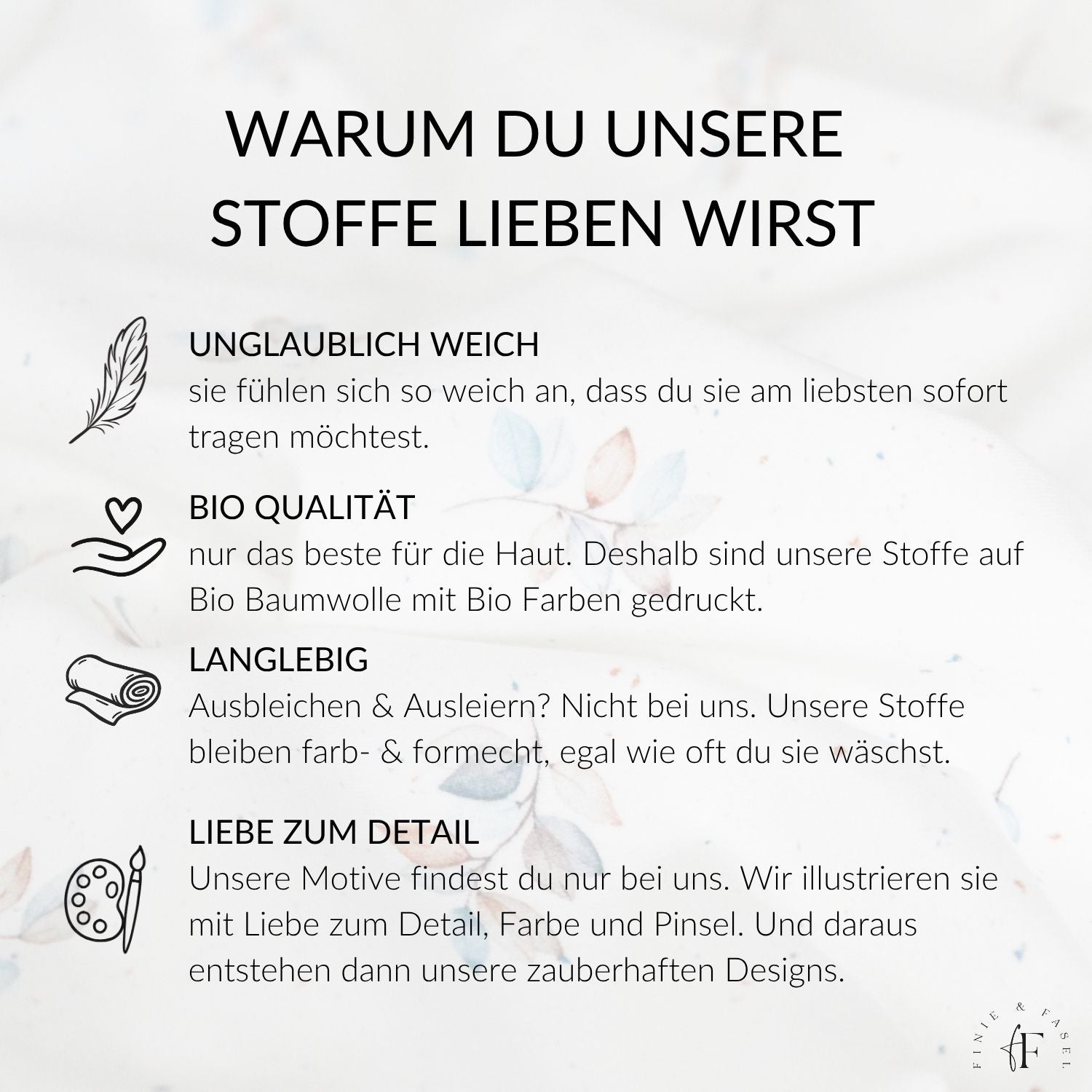 Vorteile der Finie & Fasel Stoffe – weich, farbecht, reaktiv bedruckt, mit handgezeichnetem Design