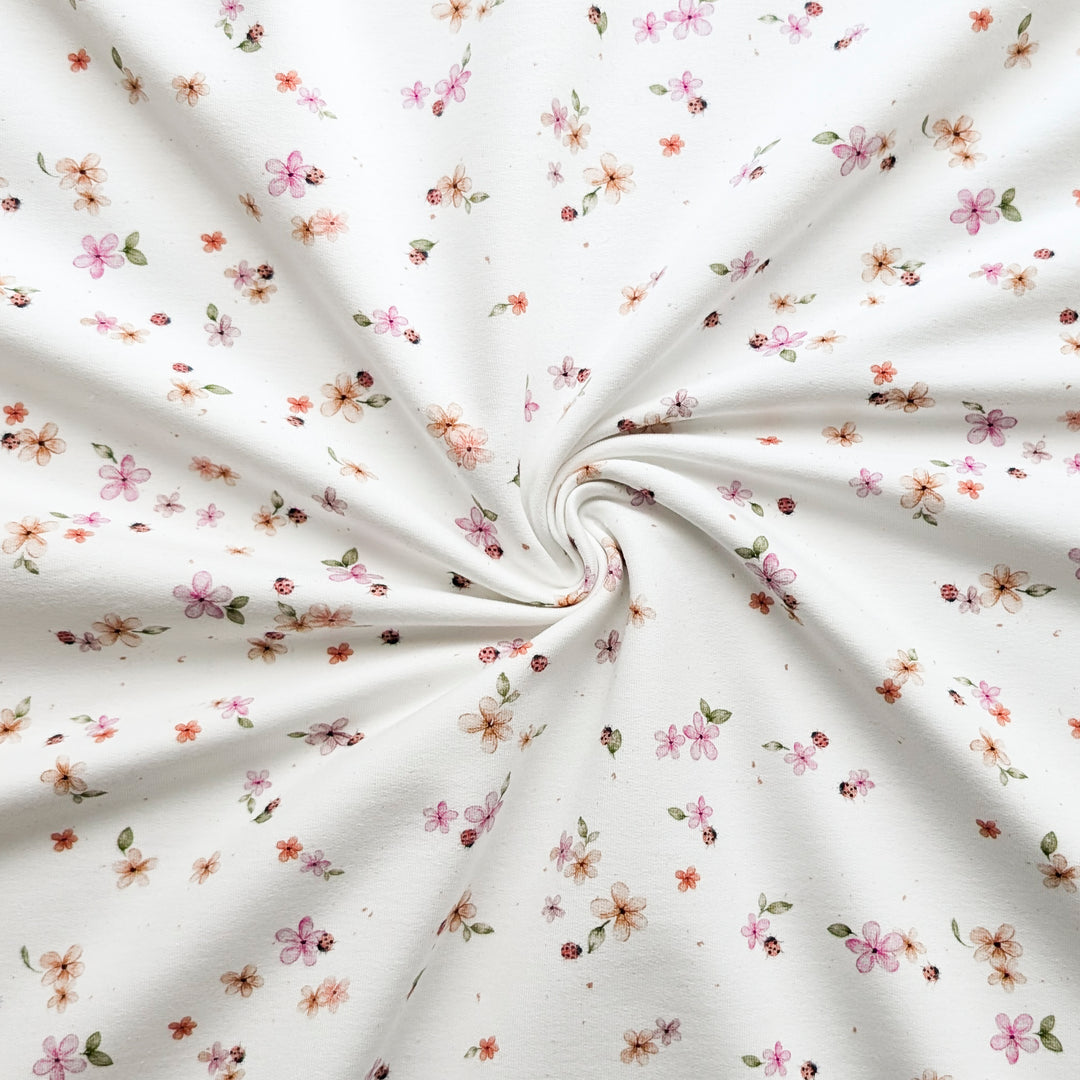 French Terry Marienkäfer Streublumen creme 0,3m