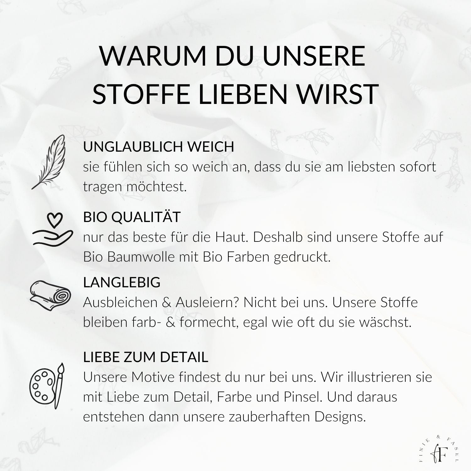 Infografik mit Vorteilen des Jersey Stoffs – bio, weich, langlebig und liebevoll illustriert