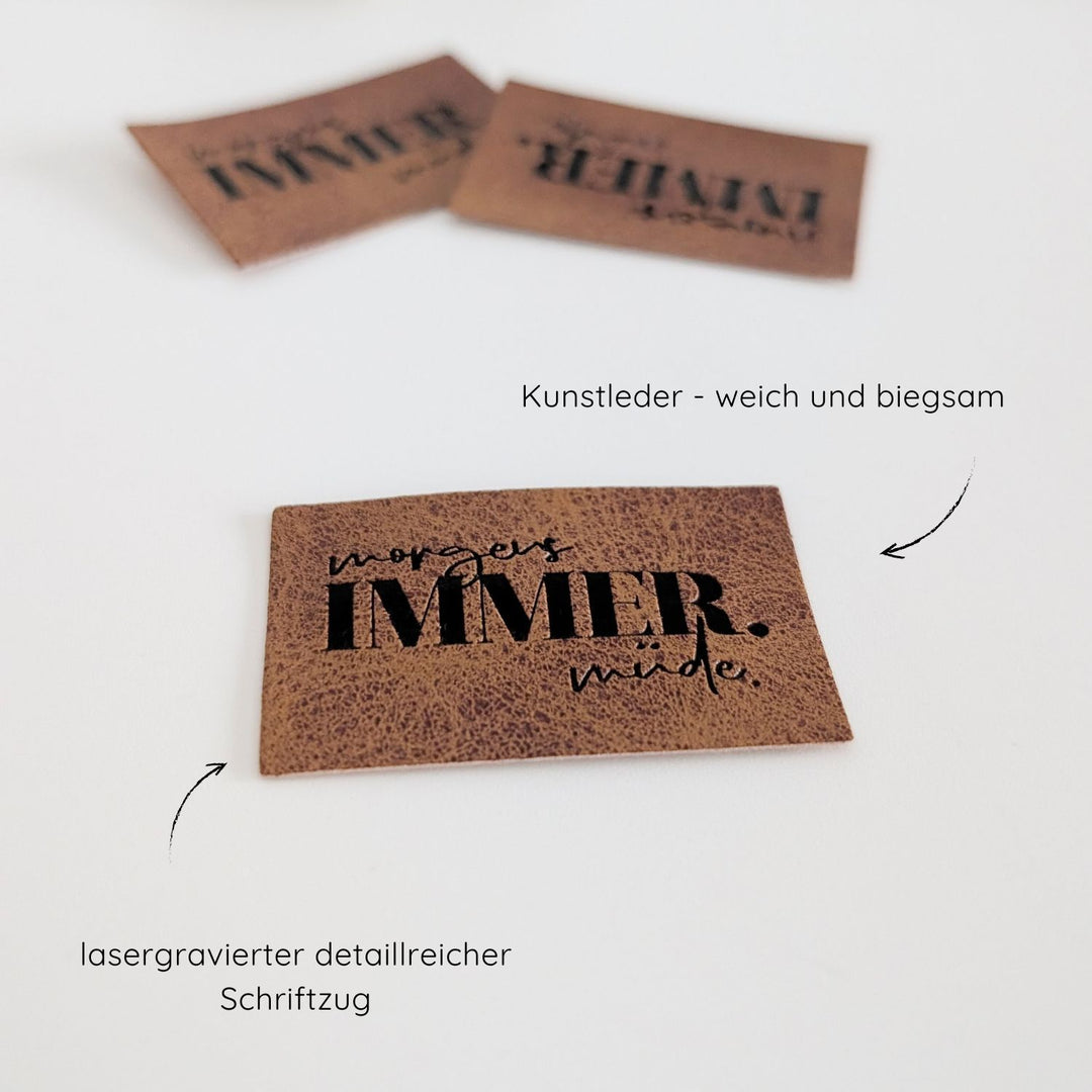 Kunstlederlabel "morgens müde"