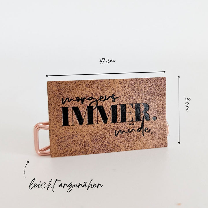 Kunstlederlabel "morgens müde"