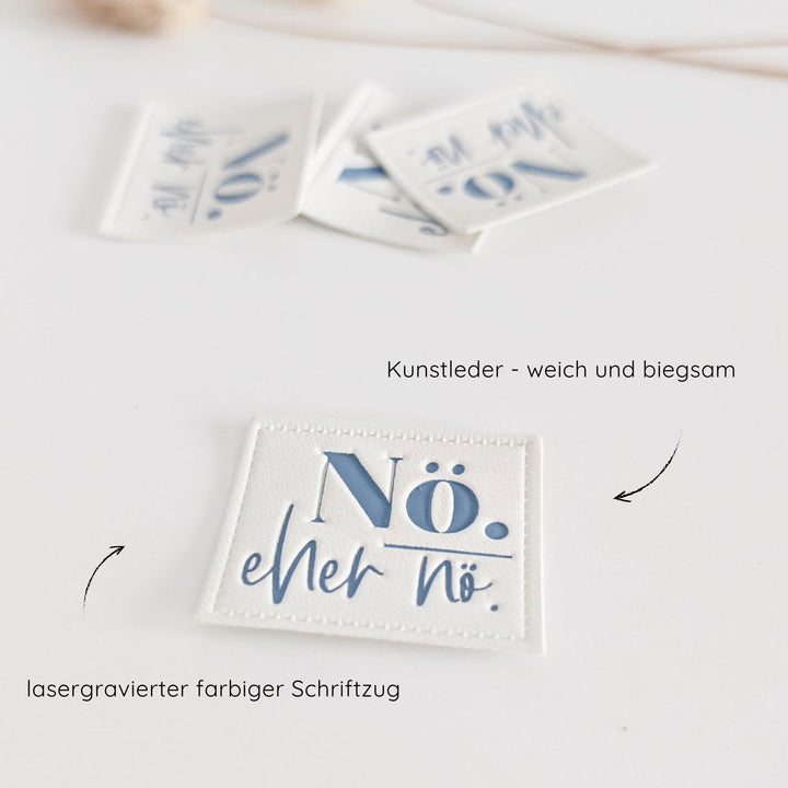 Kunstlederlabel weiß "Nö, eher nö"
