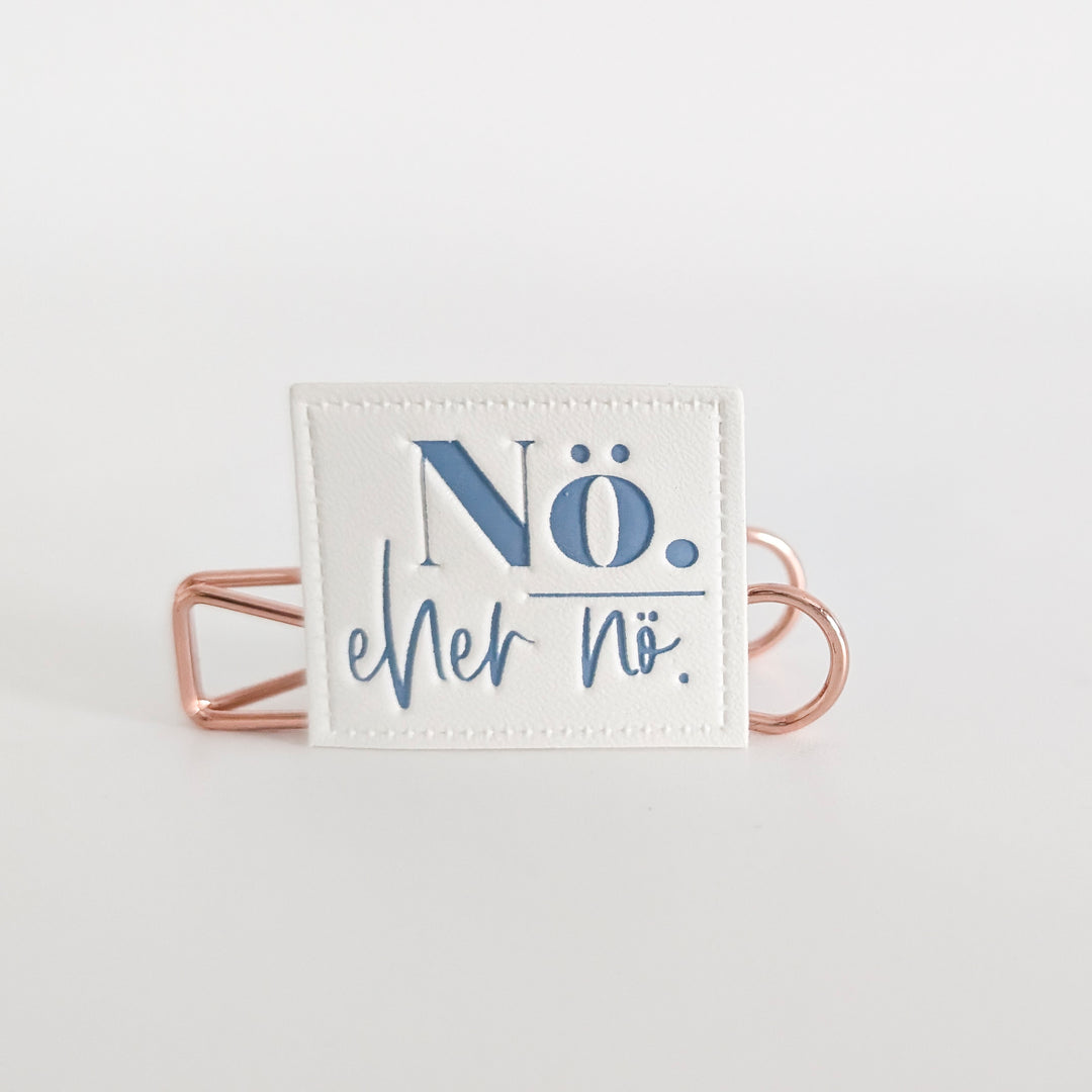 Kunstlederlabel weiß "Nö, eher nö"