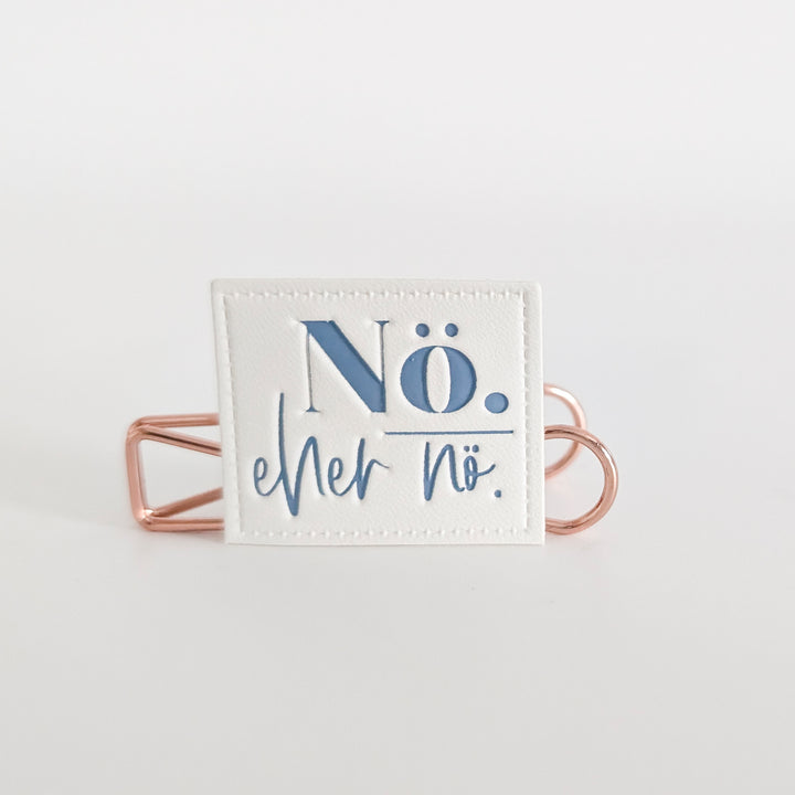 Kunstlederlabel weiß "Nö, eher nö"