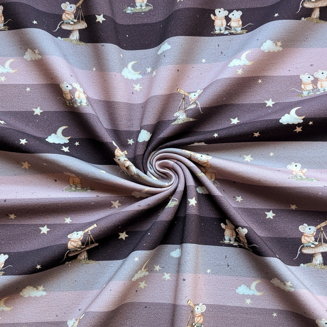 French Terry Sternenmausblick Blockstreifen mauve 0,56m