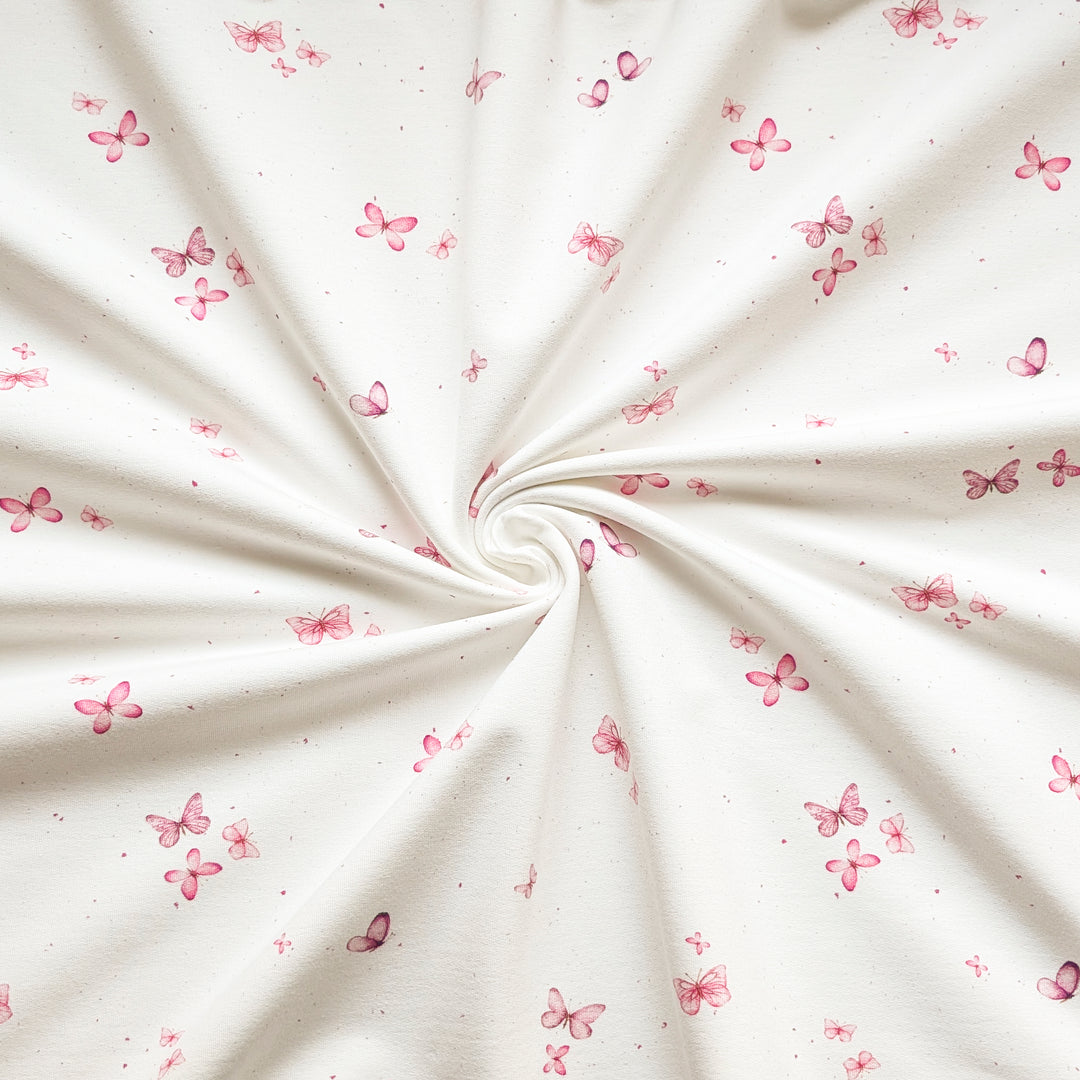 French Terry Schmetterlinge rosa (creme) 0,37m