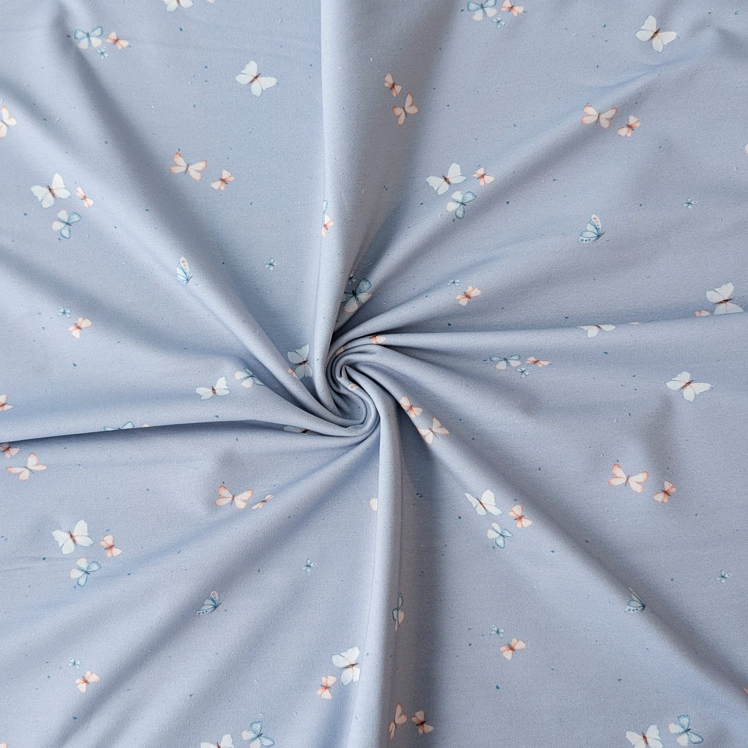 French Terry Sweet Butterfly hellblau 0,5m