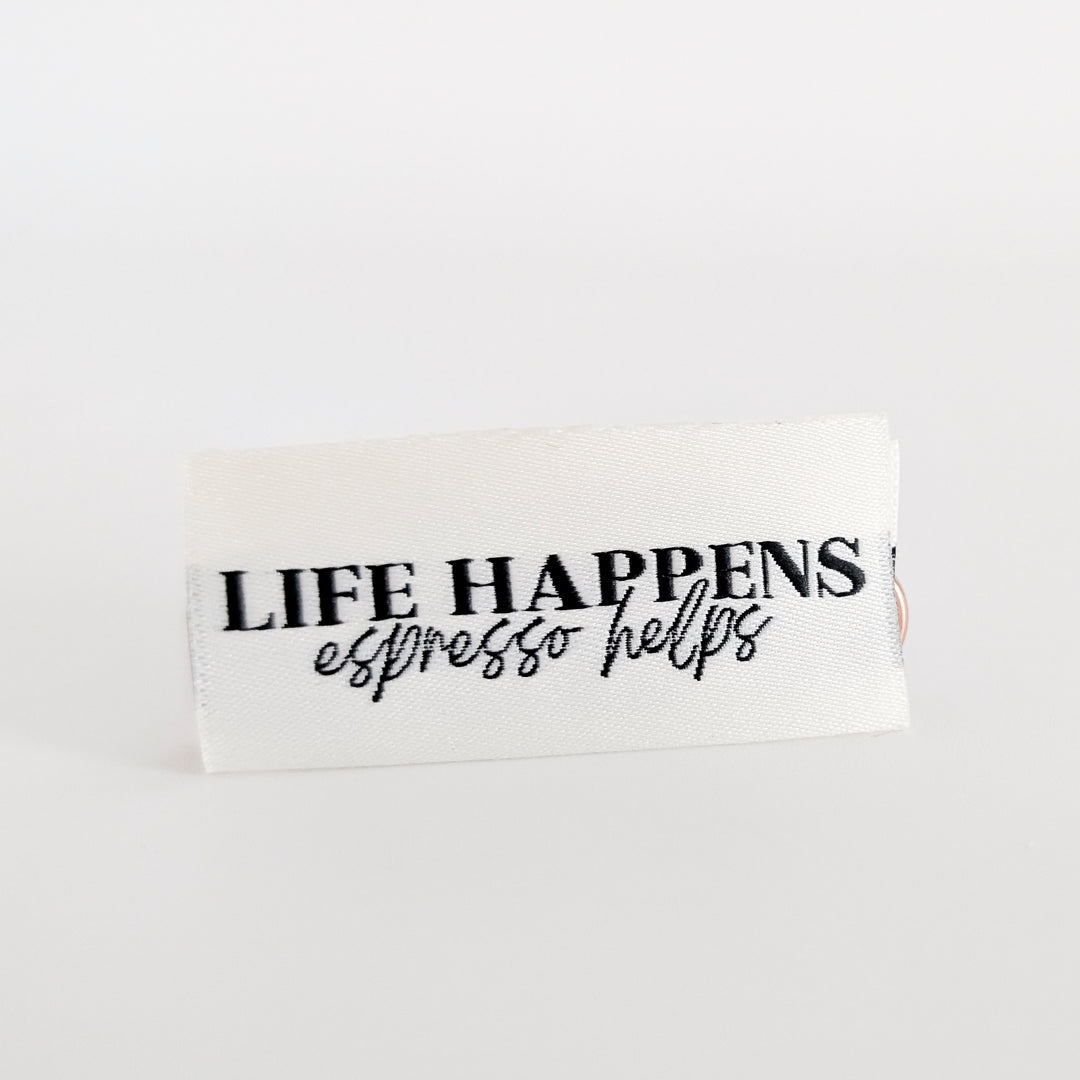 Weblabel "life happens, espresso helps"