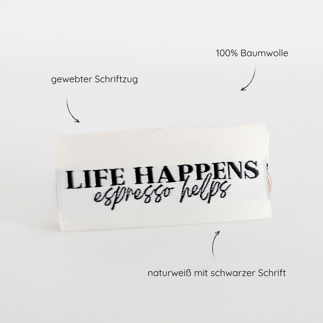 Weblabel "life happens, espresso helps"