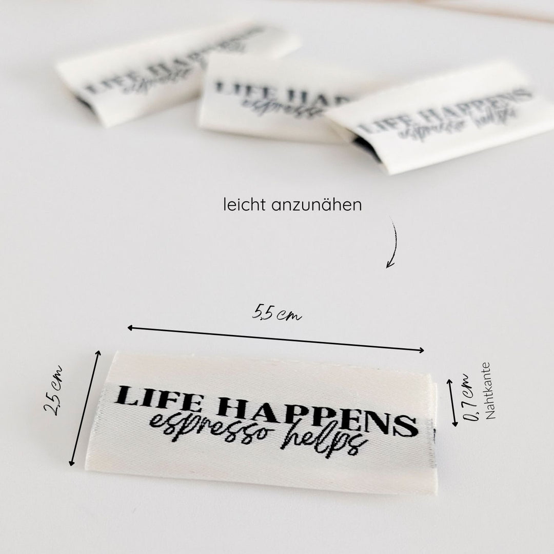 Weblabel "life happens, espresso helps"