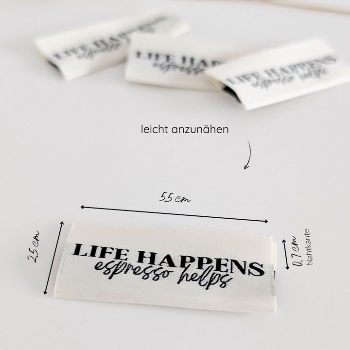 Weblabel "life happens, espresso helps"
