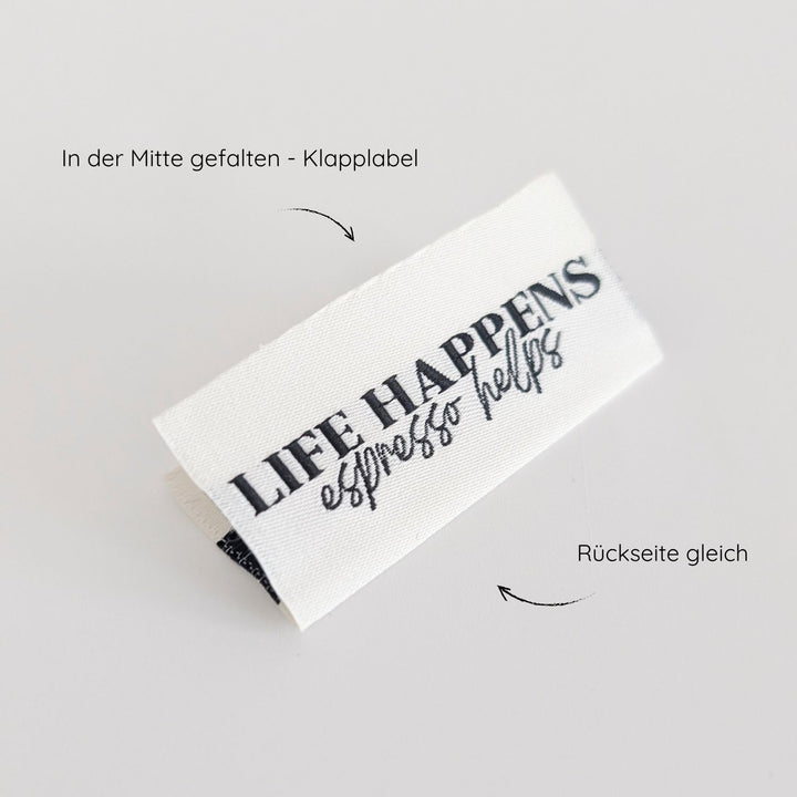 Weblabel "life happens, espresso helps"