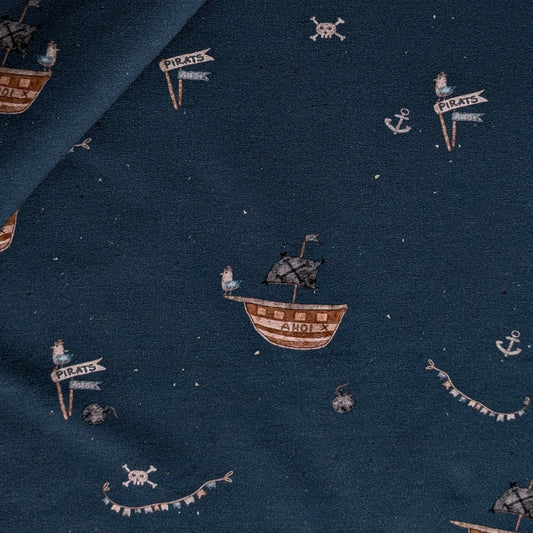 French Terry Ahoi blau (B Ware Einzelstück - Flecken/Druckfehler Hintergrund) 1,6m