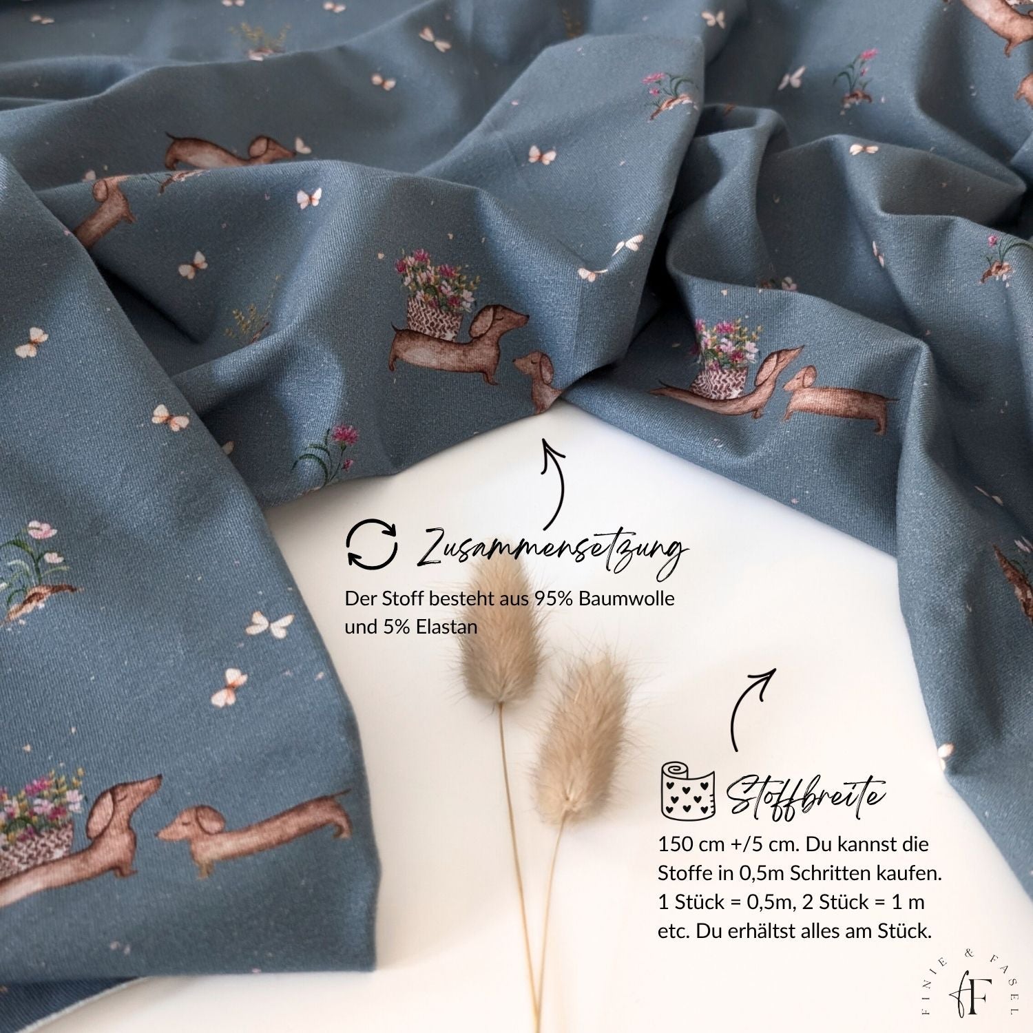 Blumendackel blau Jersey aus Baumwolle mit Elastan – 150 cm breit, elastisch, strapazierfähig und pflegeleicht