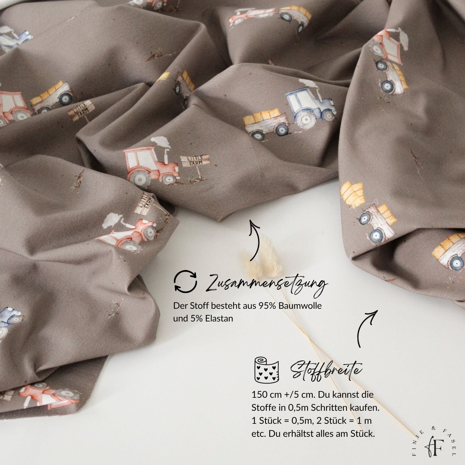 Weicher French Terry Stoff mit handgemalten Bauernhof-Motiven – ideal für bequeme Kinderkleidung