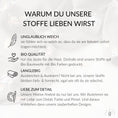 Bild in Galerie-Betrachter laden, Vorteile des Finie & Fasel Stoffsortiments – langlebig, weich und einzigartig illustriert
