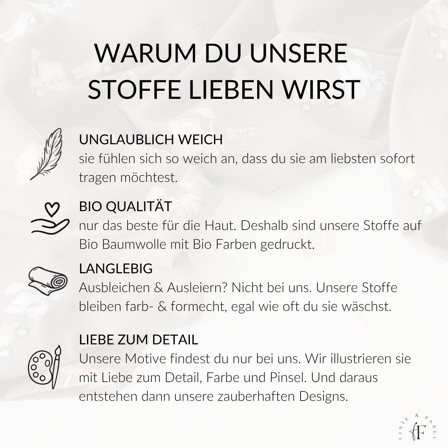 Vorteile des Finie & Fasel Stoffsortiments – langlebig, weich und einzigartig illustriert