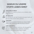 Bild in Galerie-Betrachter laden, Übersicht der Qualitätsmerkmale von Finie & Fasel Stoffen – inklusive Weichheit, Reaktivdruck und Farbbrillanz
